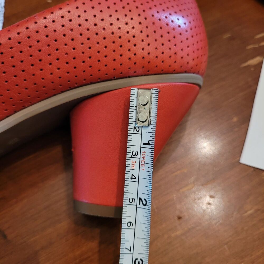 Lirio Portugal Perforated Leather Almond Toe Cone Heels Coral Orange Pinup 8 - Picture 6 of 13